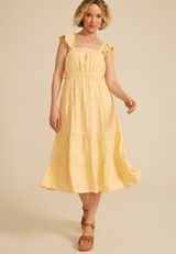 Eyelet Flutter Sleeve Midi Dress, C9196, small
