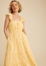 Eyelet Flutter Sleeve Midi Dress, C9196, small