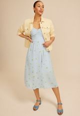 Bare Ruched Strap Printed Midi Dress, HEATHER COMBO, small