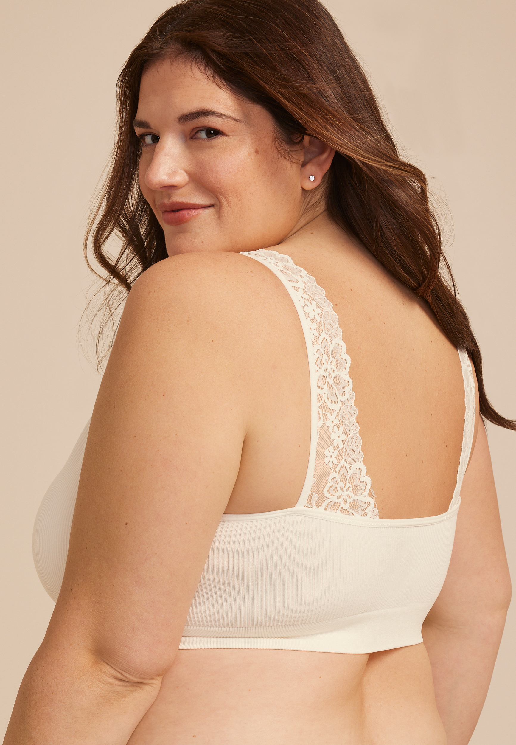 True Stretch Seamless Ribbed Lace Strap Bralette - thumbnail 10
