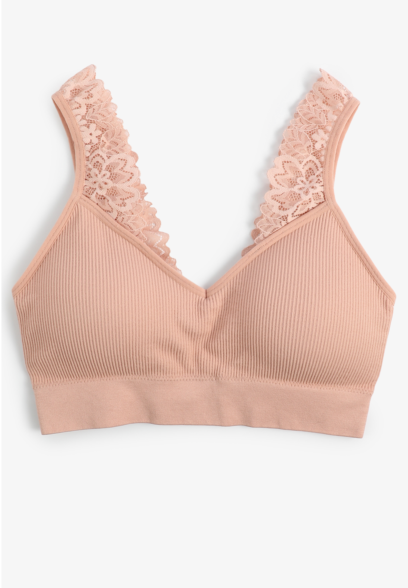 True Stretch Seamless Ribbed Lace Strap Bralette, C9369, large