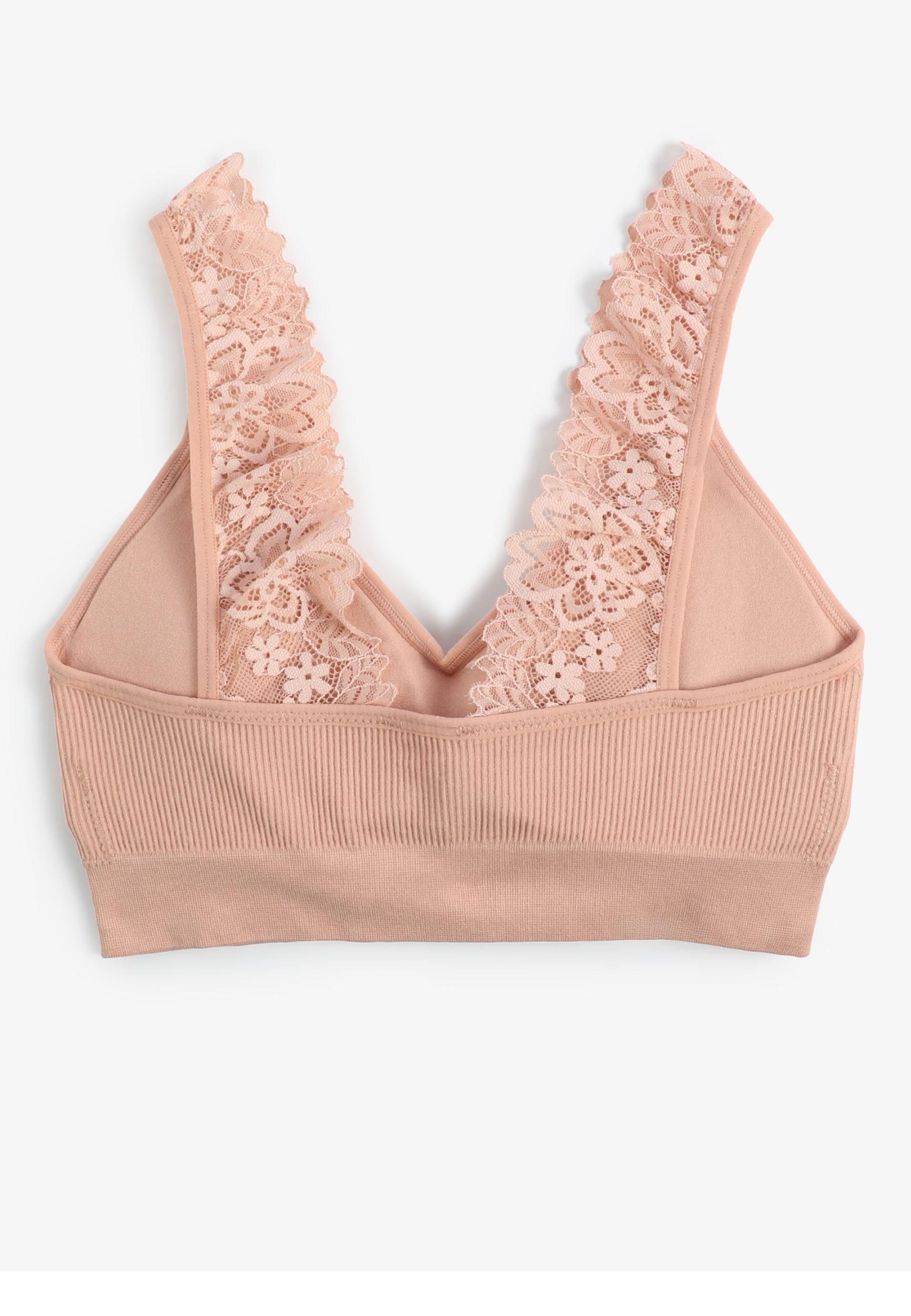 True Stretch Seamless Ribbed Lace Strap Bralette, C9369, large