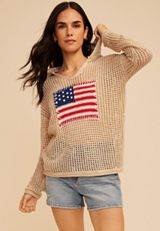Americana Flag Open Stitch Hooded Pullover, C2608, small