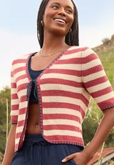 Stripe Tie Front Cardigan, C4905, small