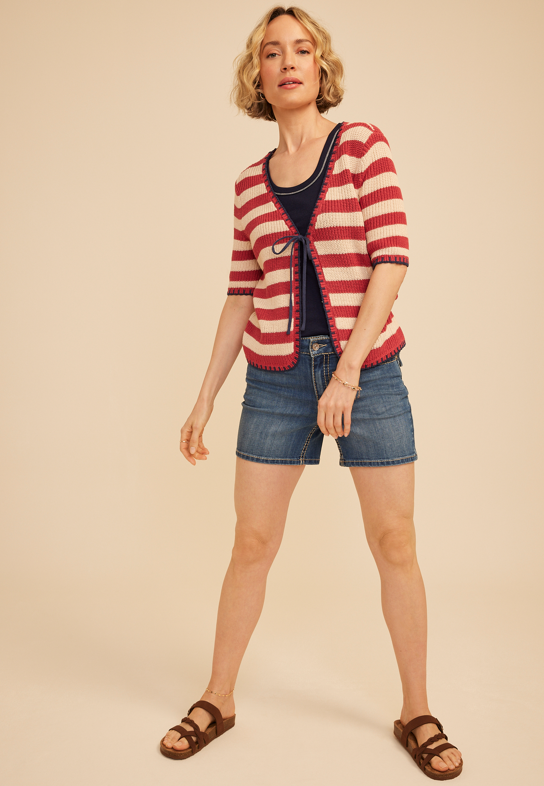 Stripe Tie Front Cardigan, C4905, large