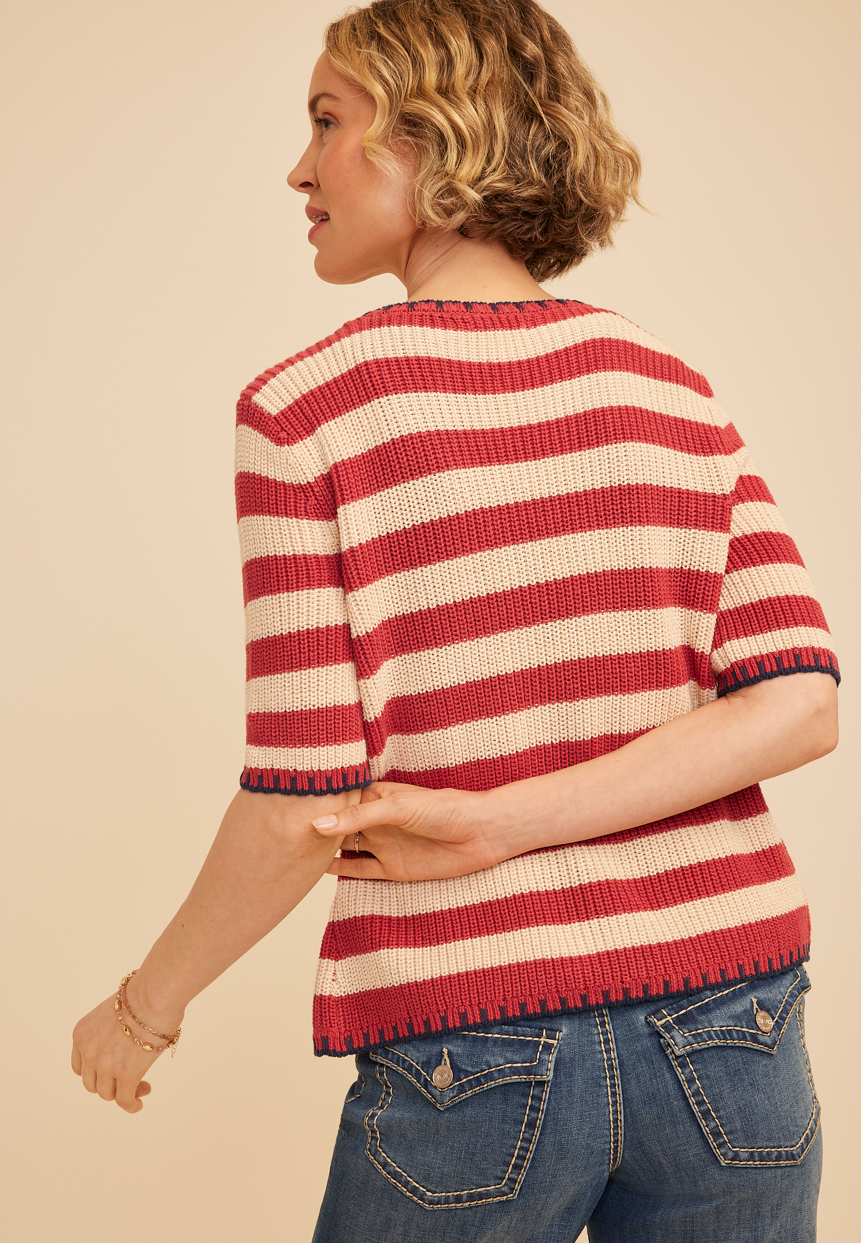 Stripe Tie Front Cardigan, C4905, large