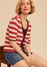 Stripe Tie Front Cardigan, C4905, small