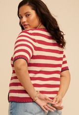 Plus Size Stripe Tie Front Cardigan, C4905, small
