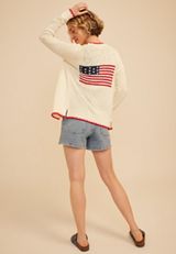 Americana Faux Whipstitch Trim Open Front Cardigan, SUGAR SWIZZLE COMBO, small