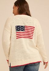 Plus Size Americana Faux Whipstitch Trim Open Front Cardigan, C2969, small