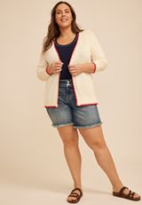 Plus Size Americana Faux Whipstitch Trim Open Front Cardigan, C2969, small