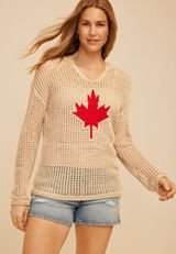 Canada Maple Leaf Open Stitch Hooded Pullover, C2608, small