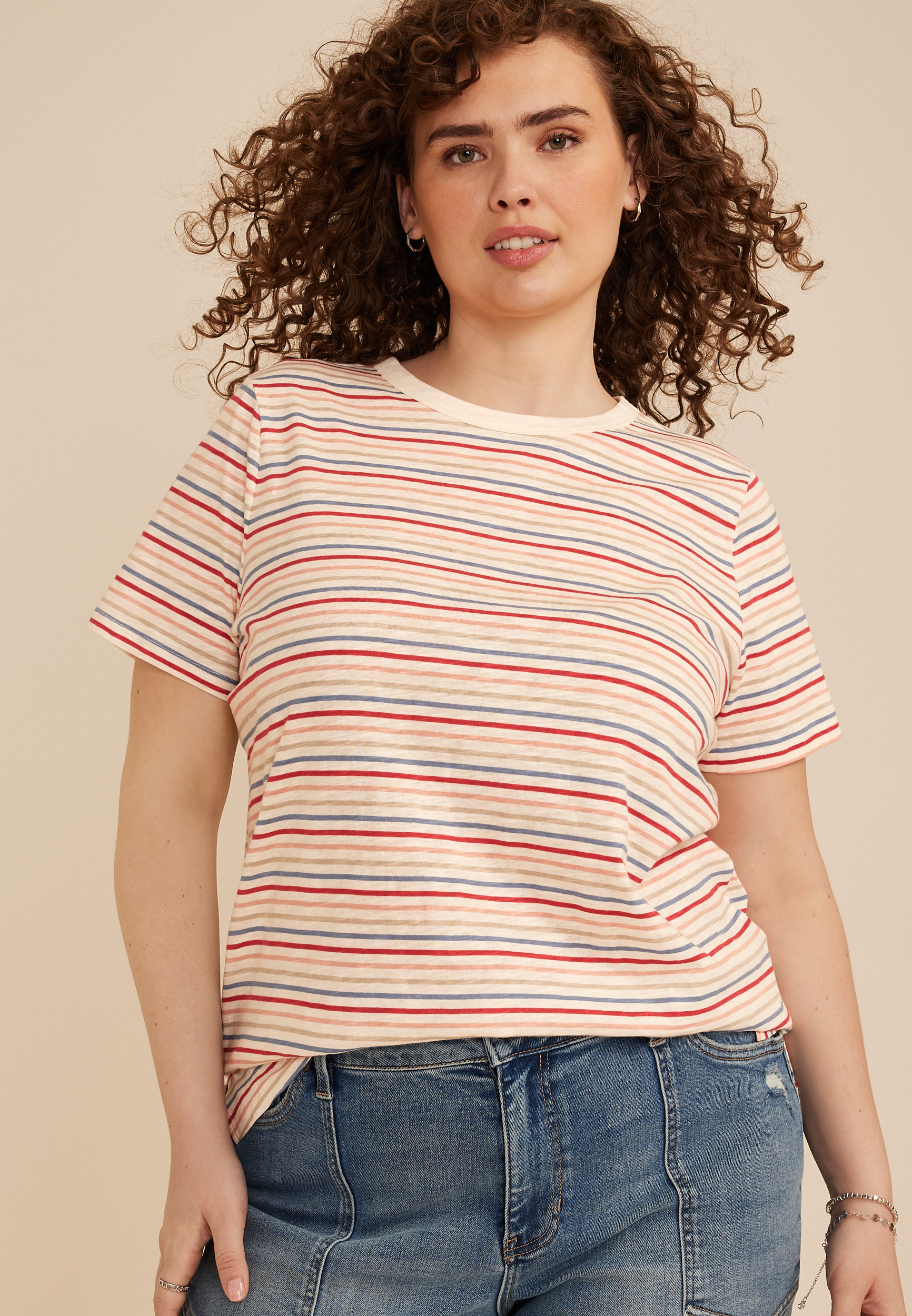 Plus Size 24/7 Dawson Striped Crew Neck Tee, C1524, large