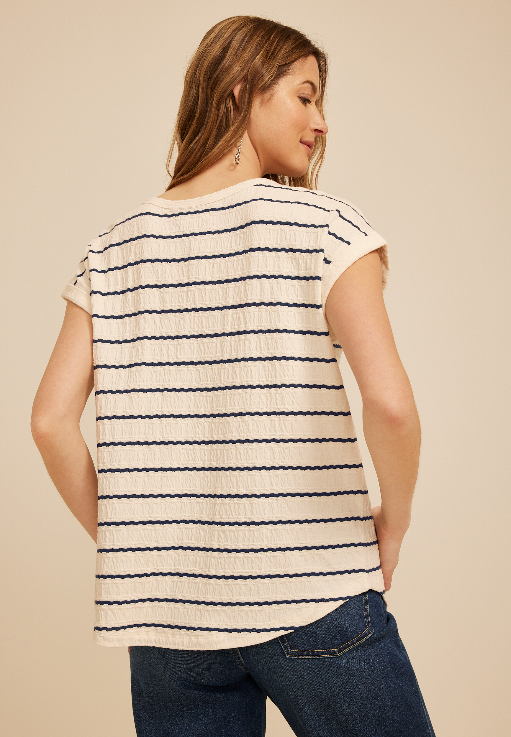 24/7 Clara Striped Jacquard Tee, C1606, large
