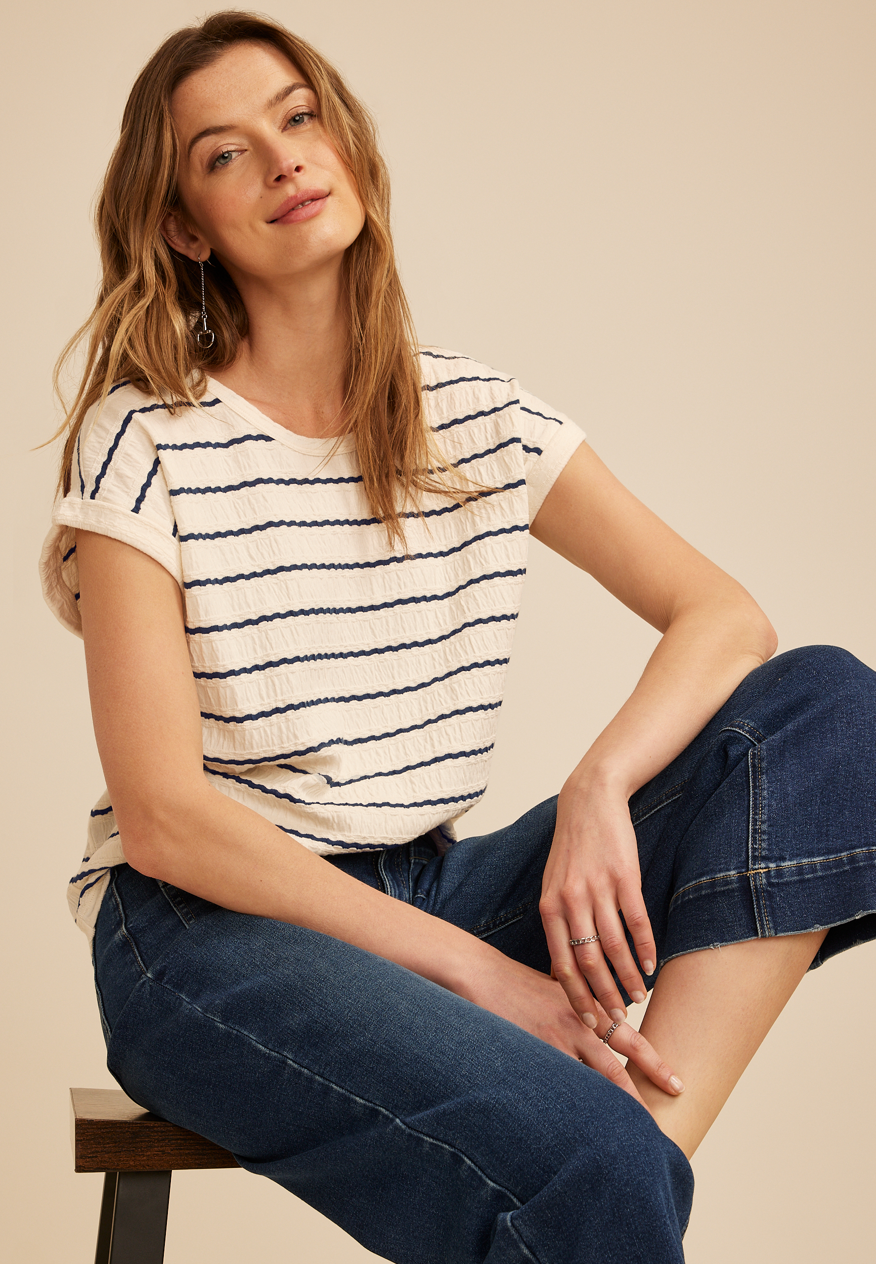 24/7 Clara Striped Jacquard Tee, C1606, large