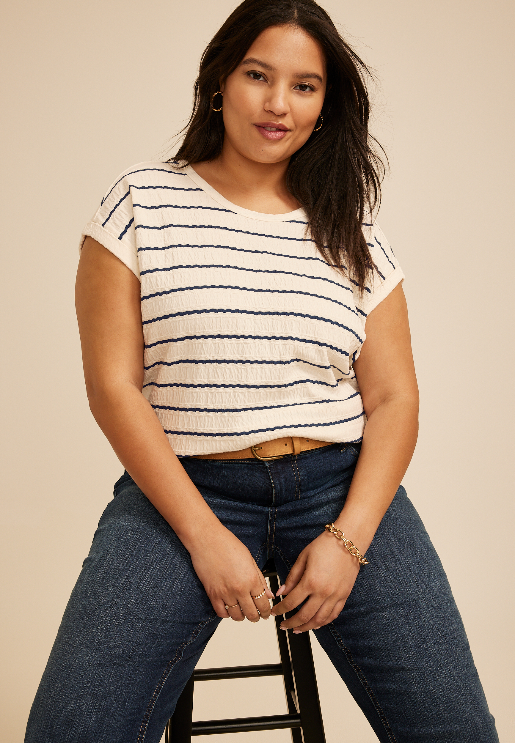 Plus Size 24/7 Clara Striped Jacquard Tee