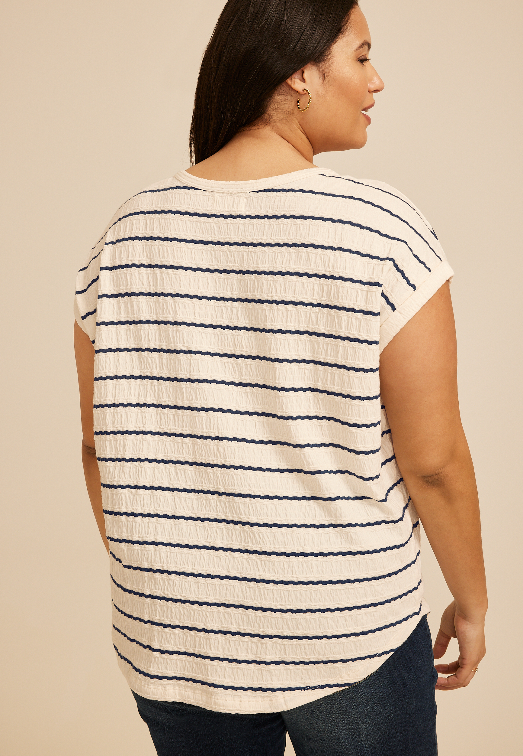 Plus Size 24/7 Clara Striped Jacquard Tee, C1606, large