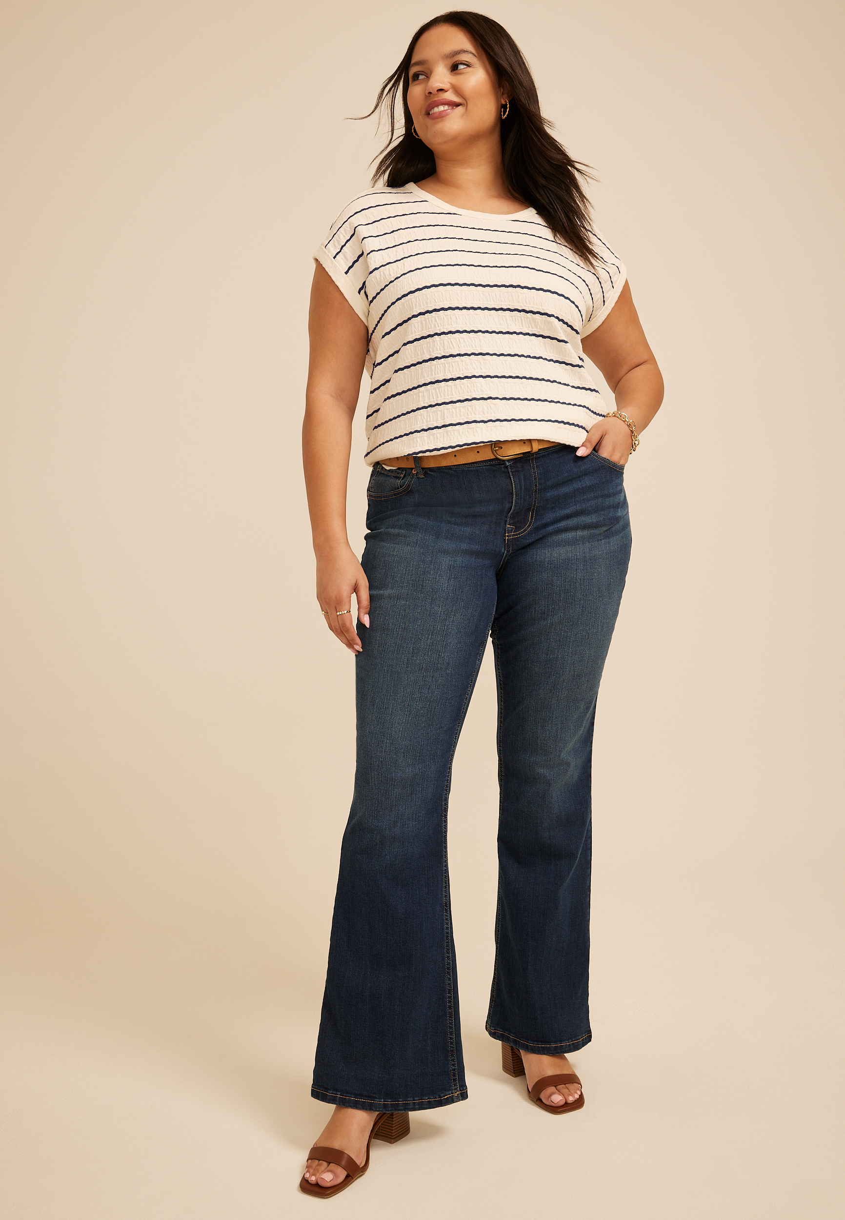 Plus Size 24/7 Clara Striped Jacquard Tee, C1606, large