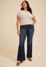Plus Size 24/7 Clara Striped Jacquard Tee, C1606, small