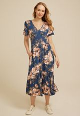 24/7 Floral Tulip Sleeve Midi Dress, C4131, small