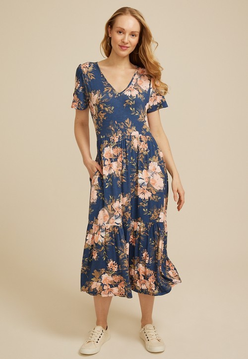 green emerald velvet dress Iris Dress in Navy Fall Floral main image 1
