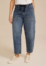 Grommet Waist High Rise Barrel Jean, C258, small