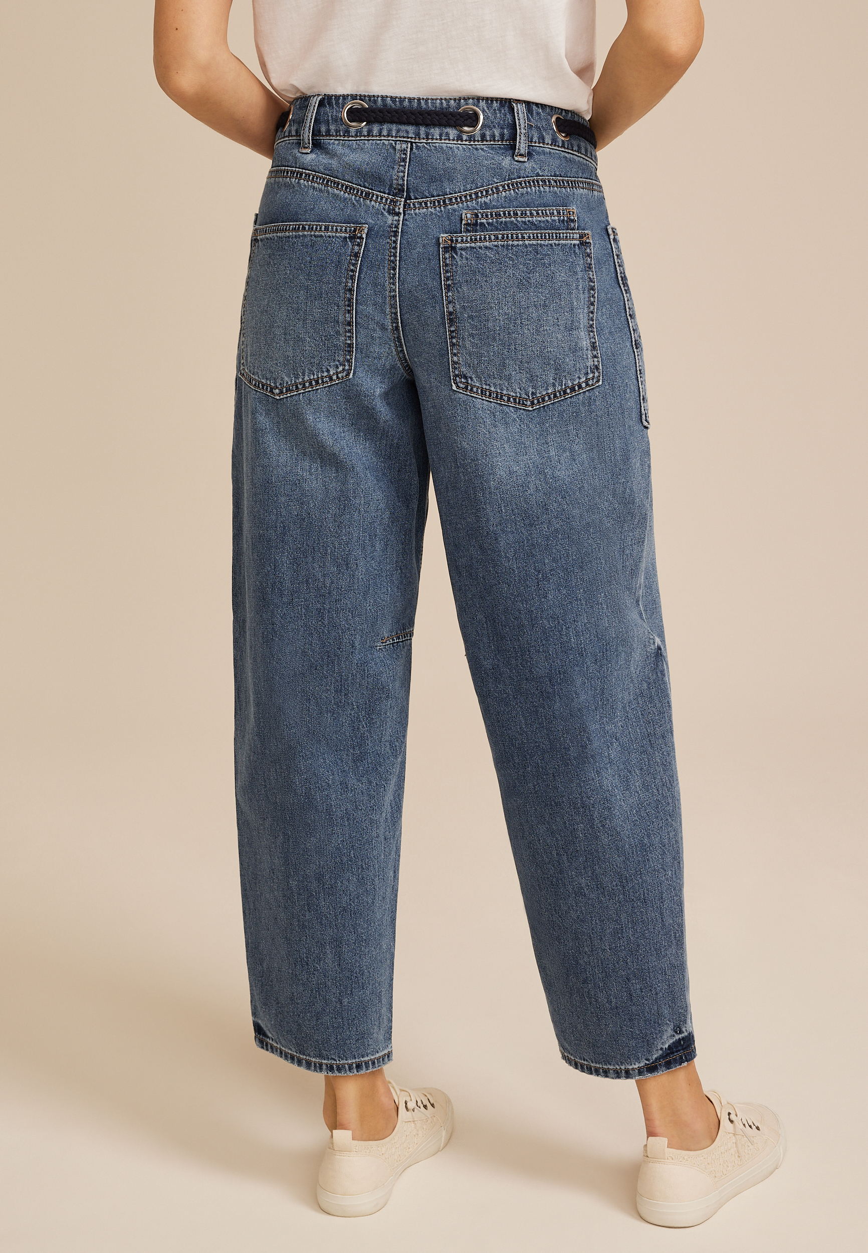 Grommet Waist High Rise Barrel Jean, C258, large