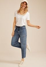 Grommet Waist High Rise Barrel Jean, C258, small