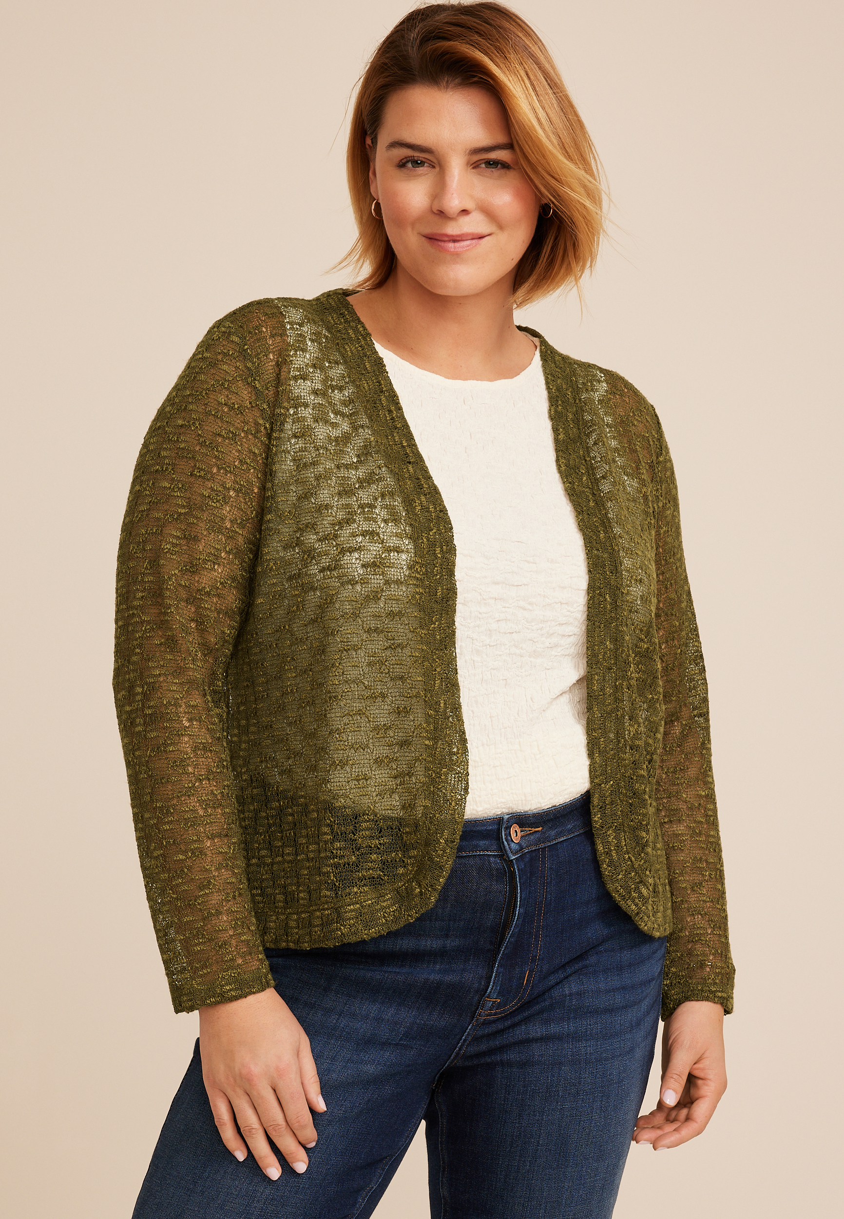 Plus Size Open Stitch Open Front Cardigan