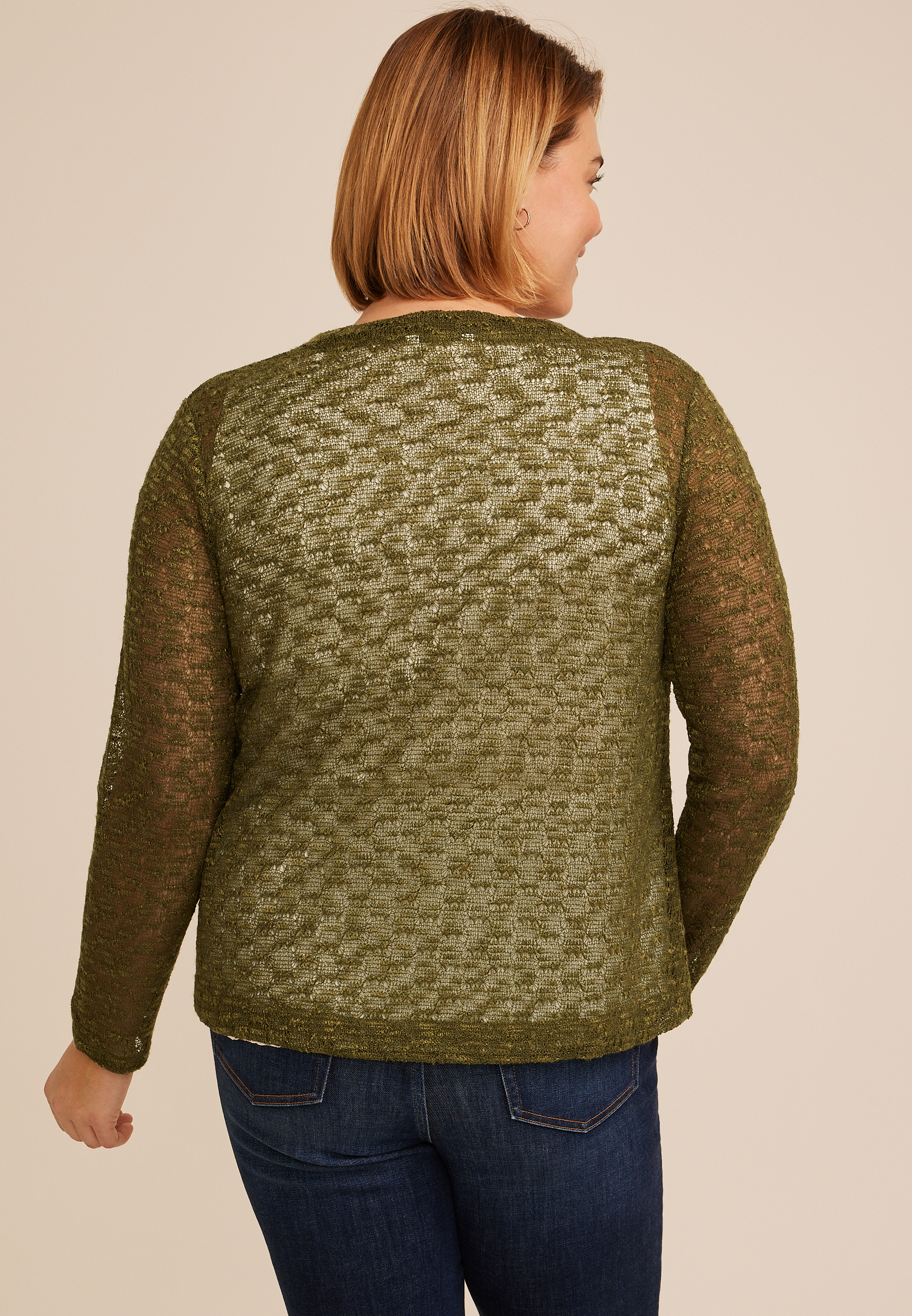 Plus Size Open Stitch Open Front Cardigan, C9161, large