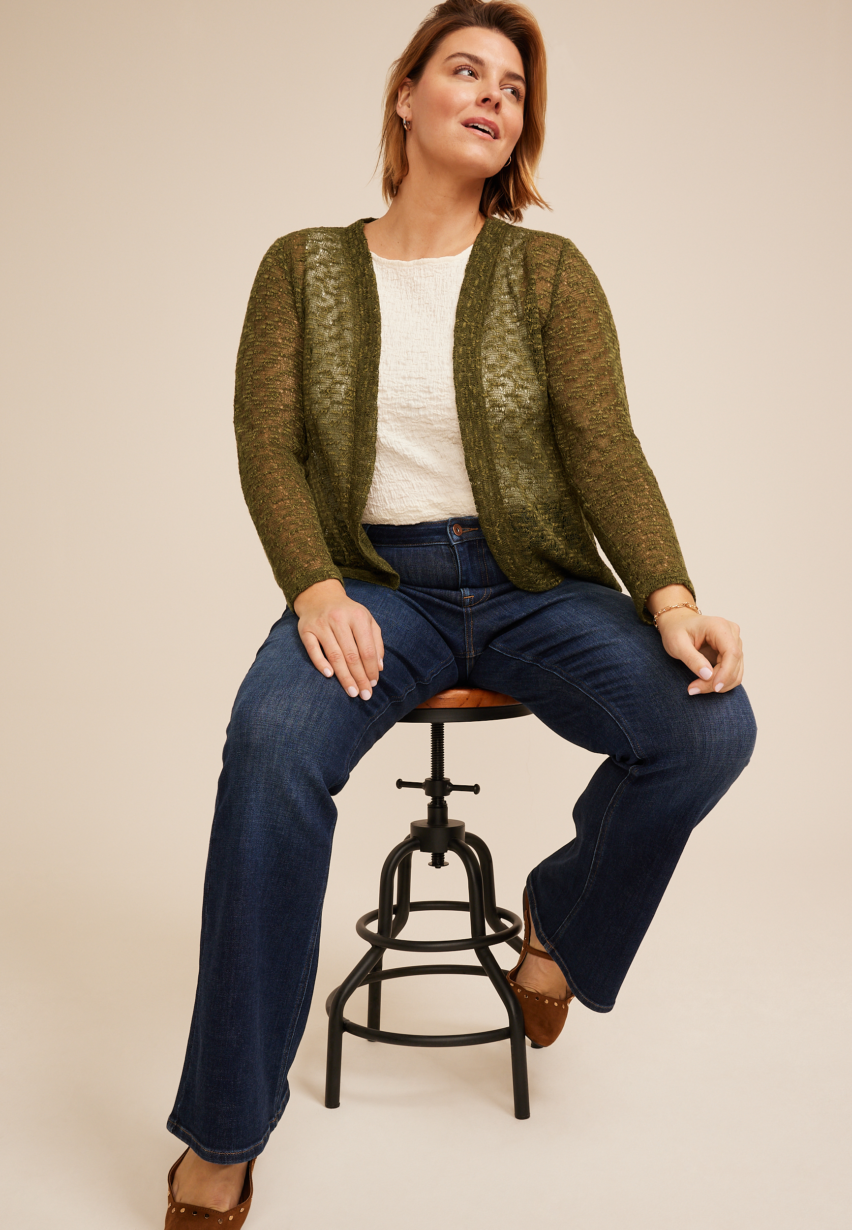 Plus Size Open Stitch Open Front Cardigan, C9161, large