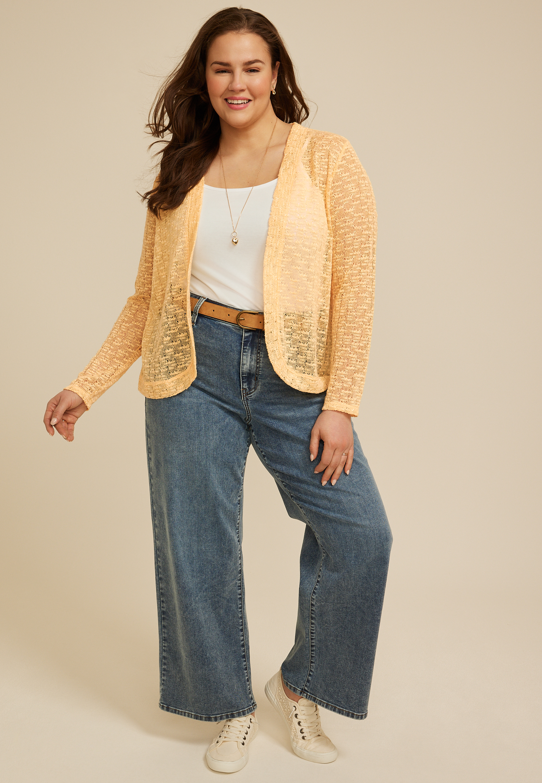 Plus Size Open Stitch Open Front Cardigan
