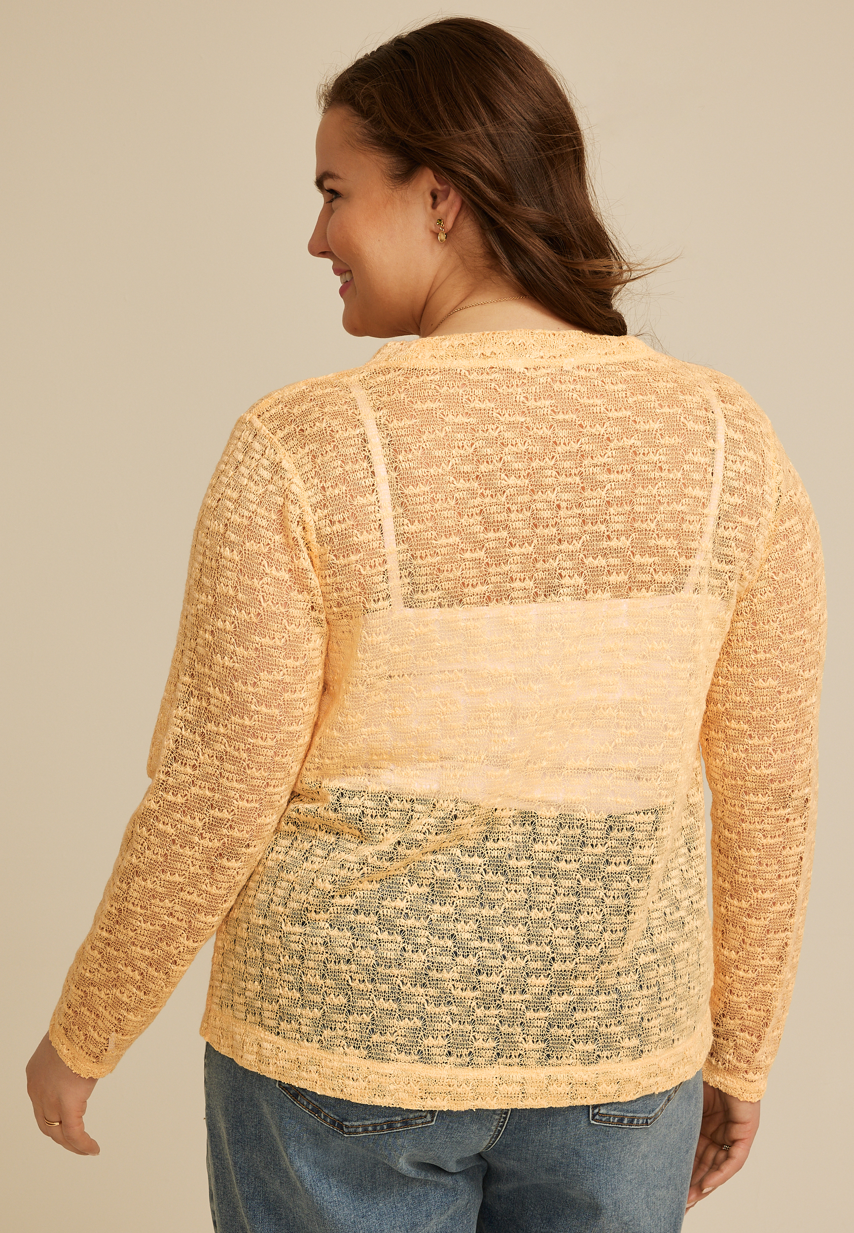 Plus Open Stitch Front Cardigan