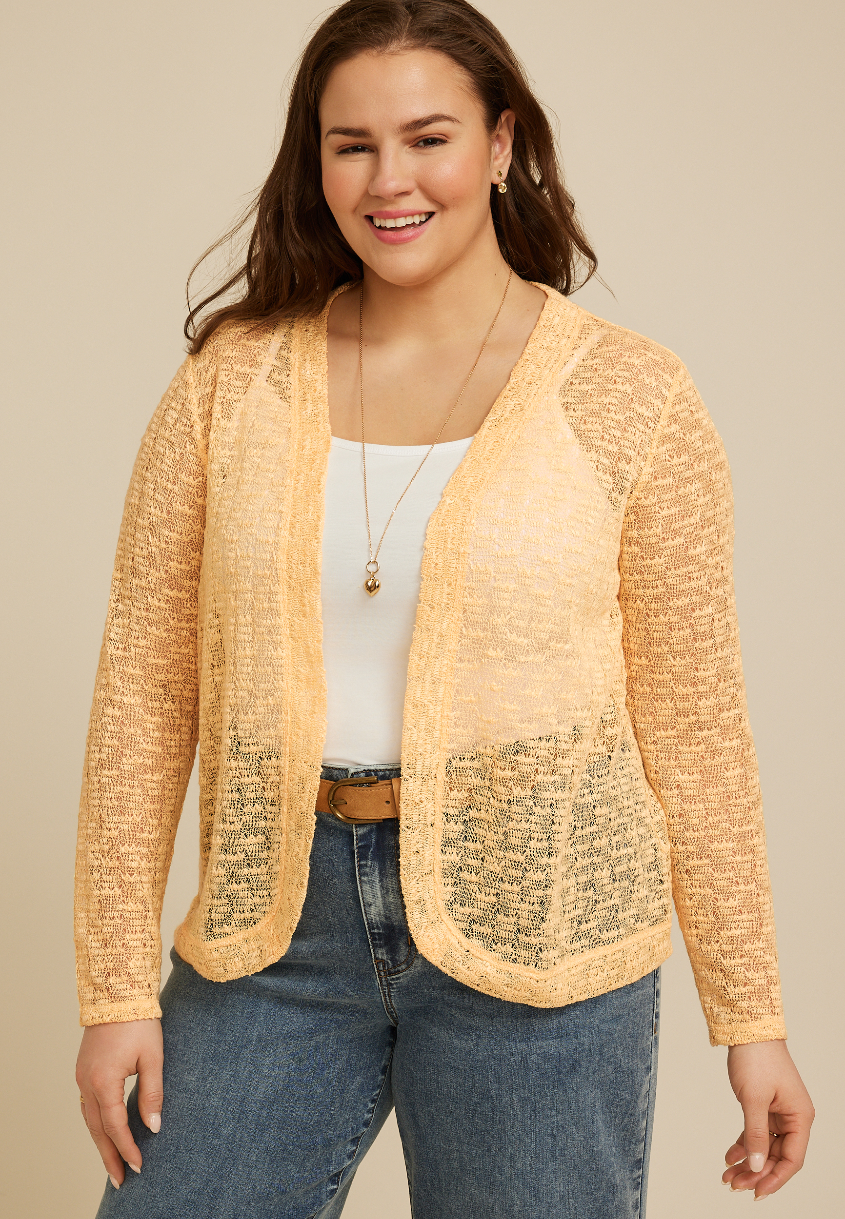 Plus Open Stitch Front Cardigan