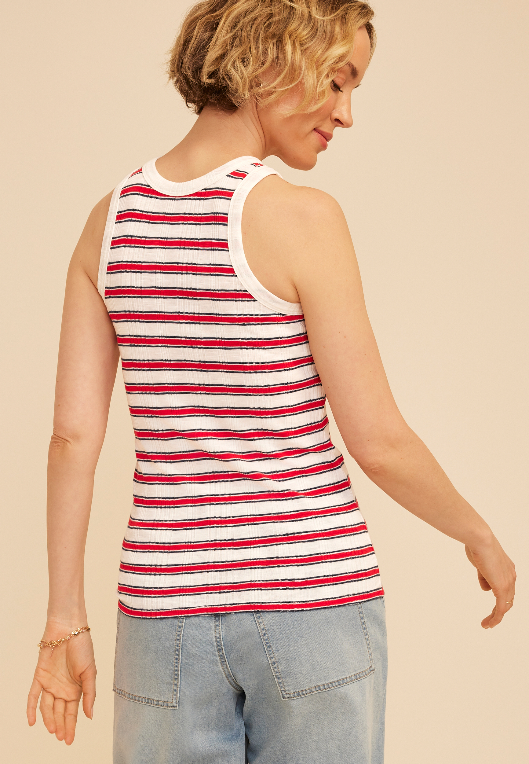 24/7 Variegated Americana Striped Ribbed Highline Tank Top, MULTI, large