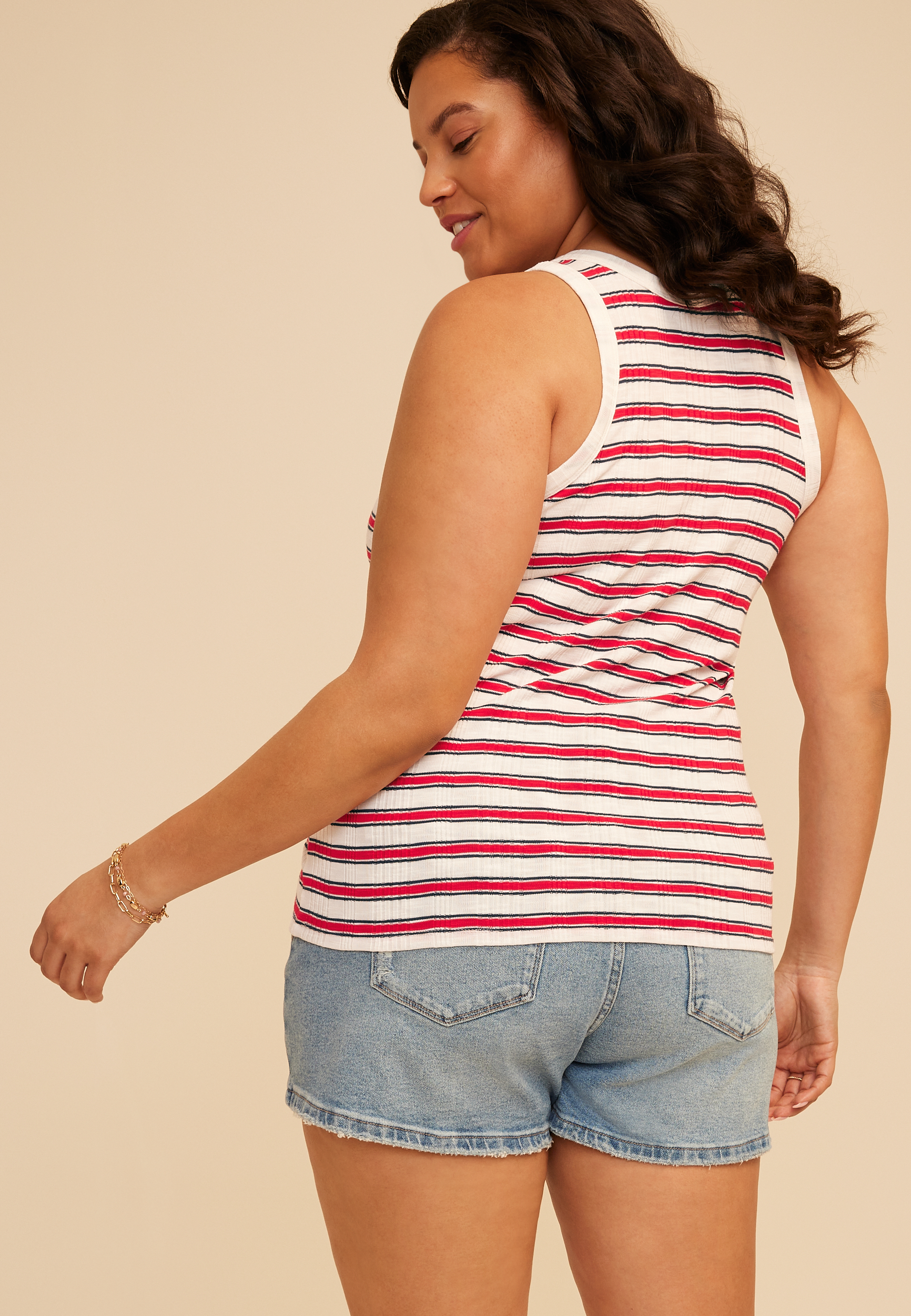 Plus Size 24/7 Variegated Americana Striped Ribbed Highline Tank Top, MULTI, large