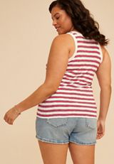 Plus Size 24/7 Variegated Americana Striped Ribbed Highline Tank Top, MULTI, small