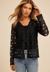 Crochet Lace Tie Front Cardigan, C106, small
