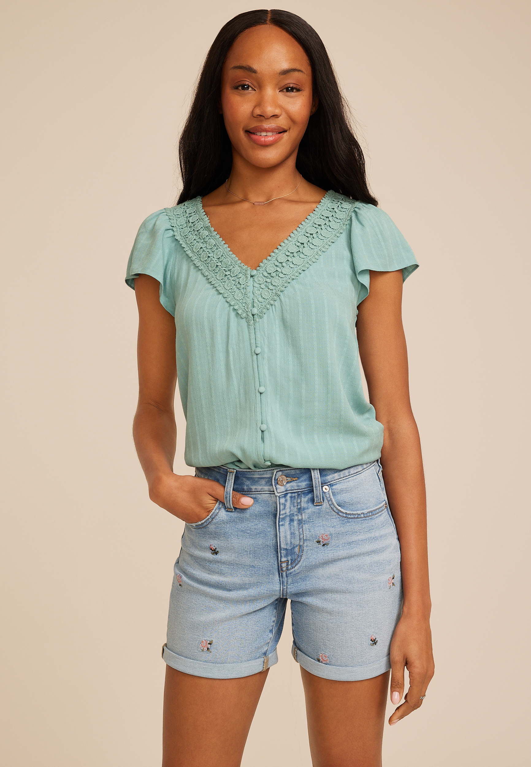 Crochet Button Front Blouse