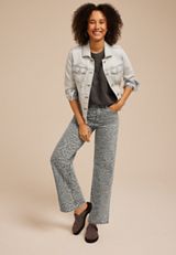 Flying Monkey&trade; Gray Leopard High Rise Wide Leg Jean, C1755, small