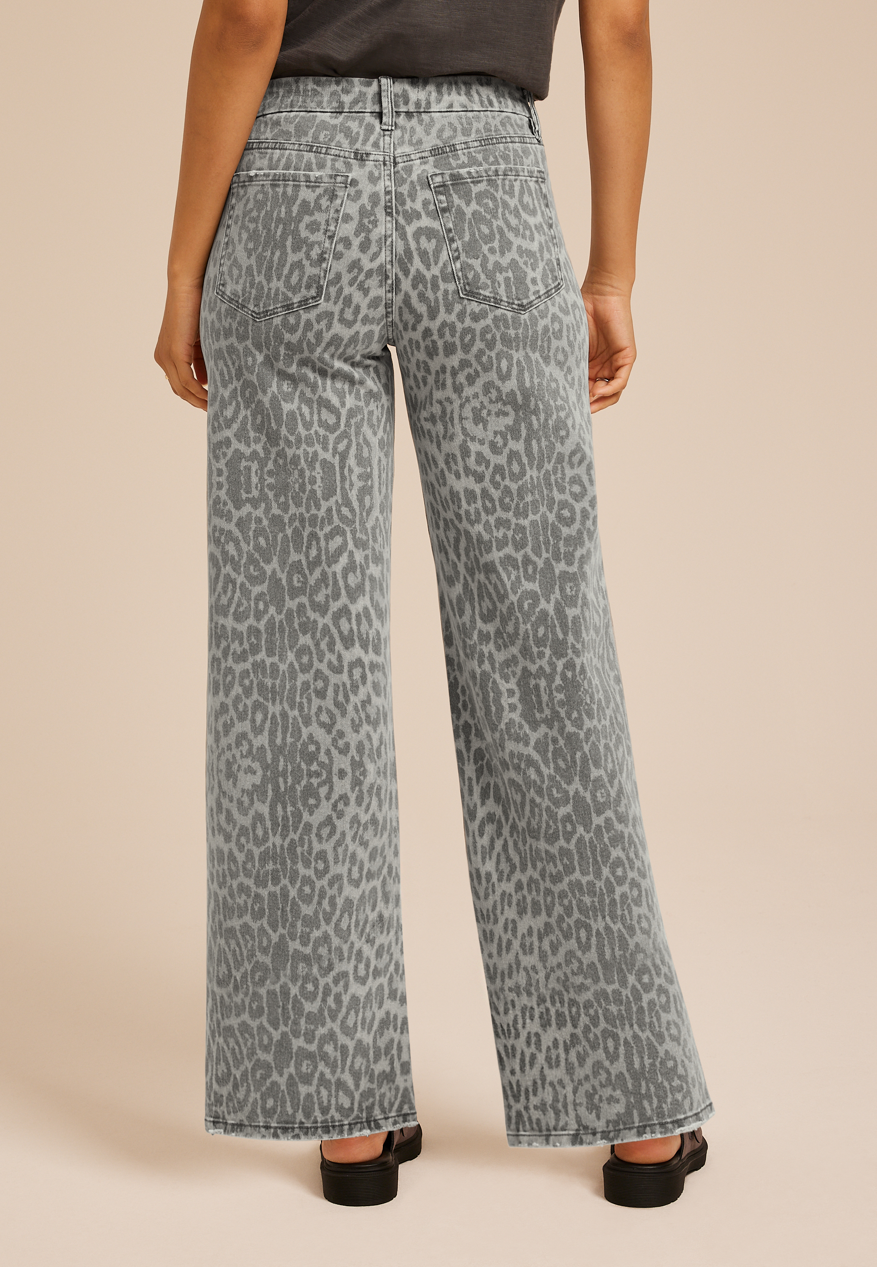 Flying Monkey&trade; Gray Leopard High Rise Wide Leg Jean, C1755, large