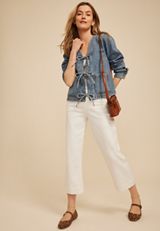 Triple Tie Front Denim Jacket, C3337, small