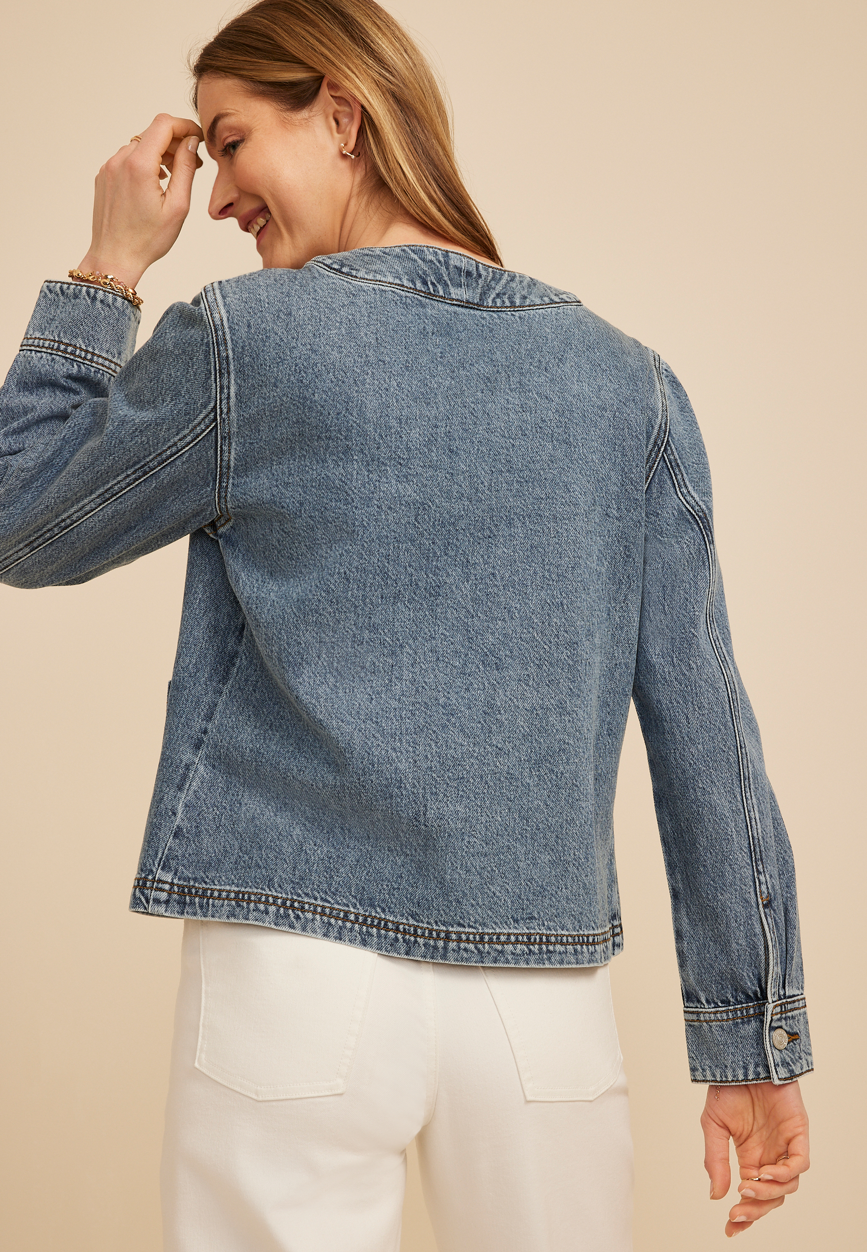 Triple Tie Front Denim Jacket | maurices