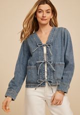Triple Tie Front Denim Jacket, C3337, small