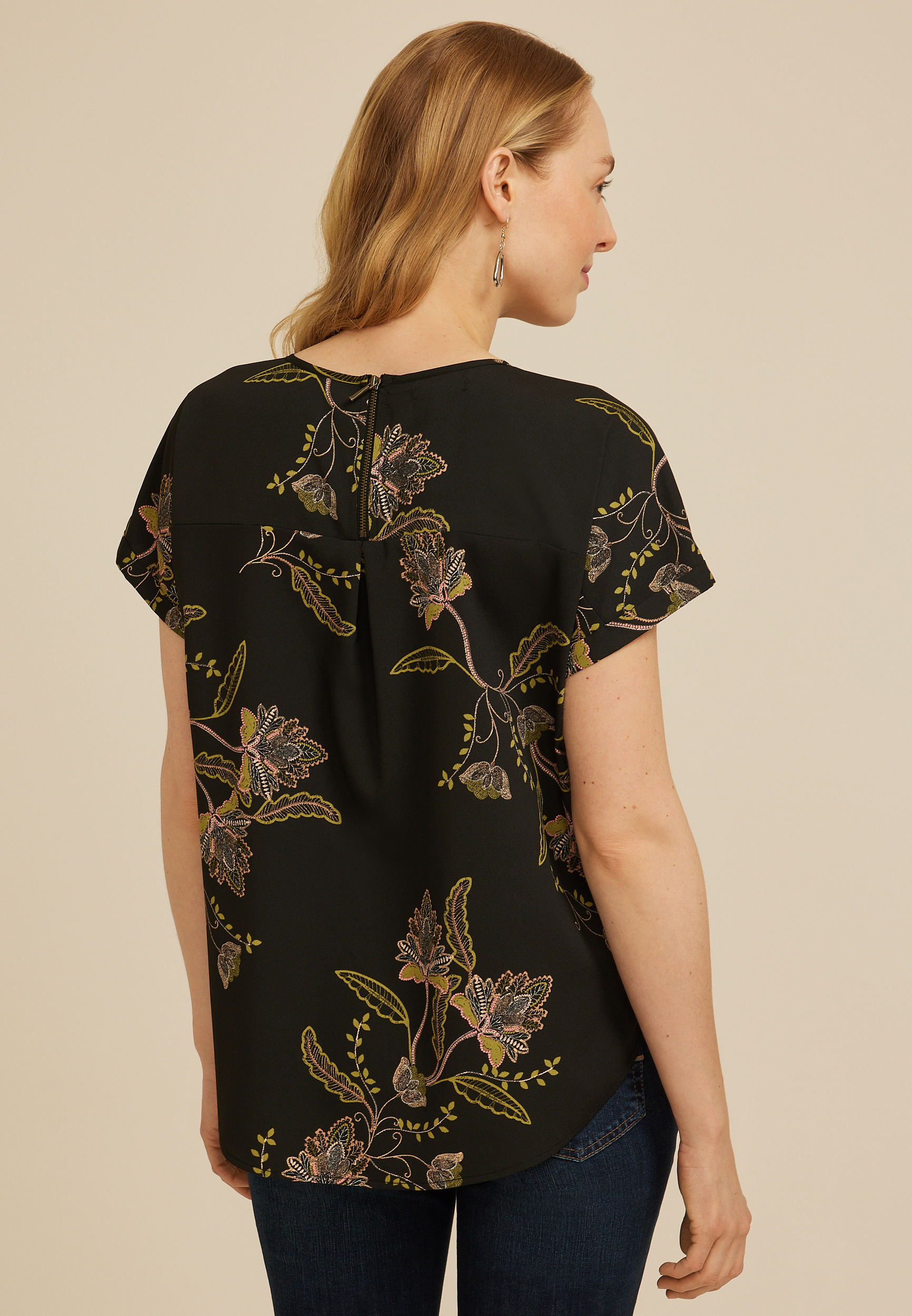 Delton Floral Zipper Back Blouse, C1756, large