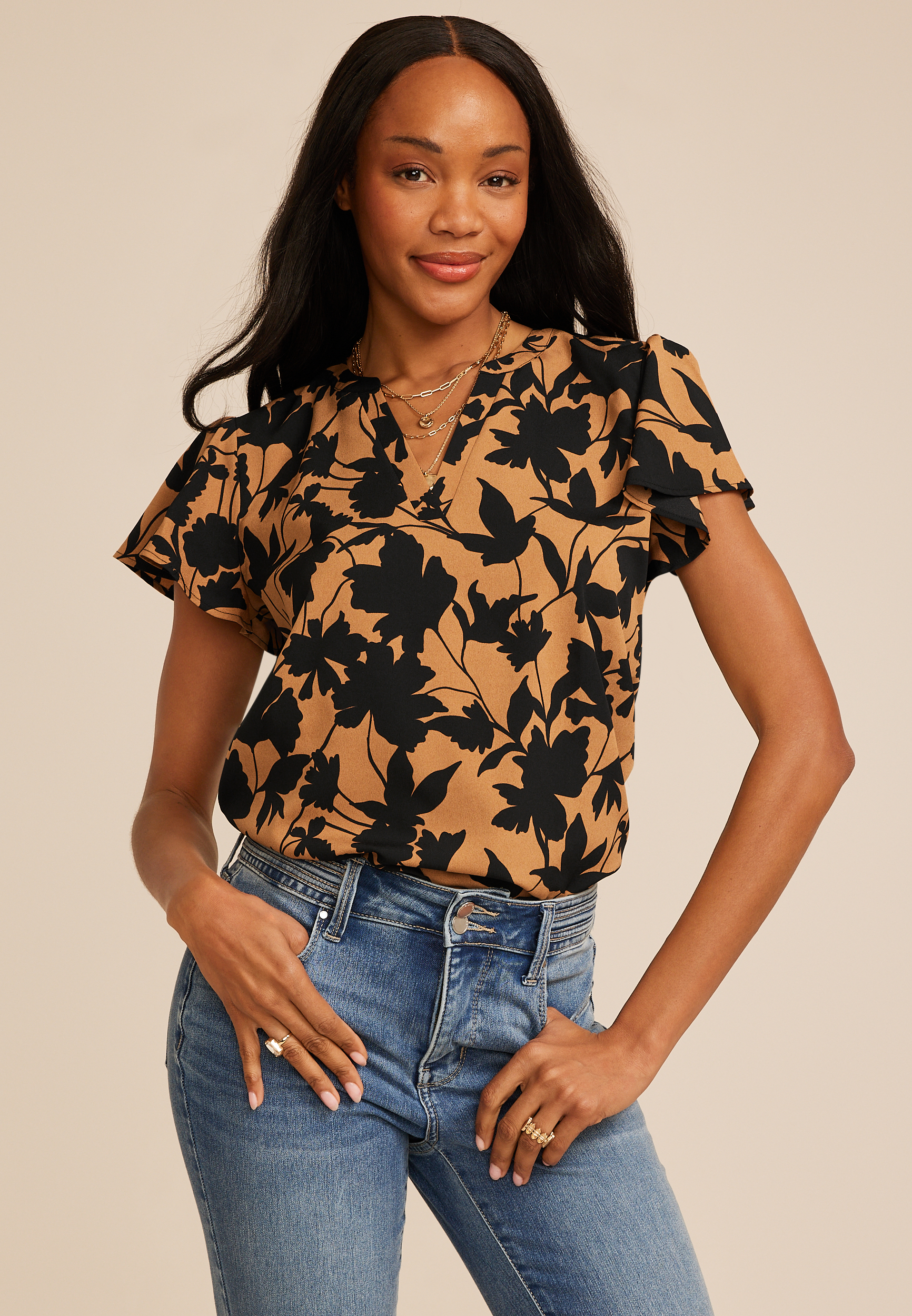 Atwood Floral Flutter Sleeve Blouse