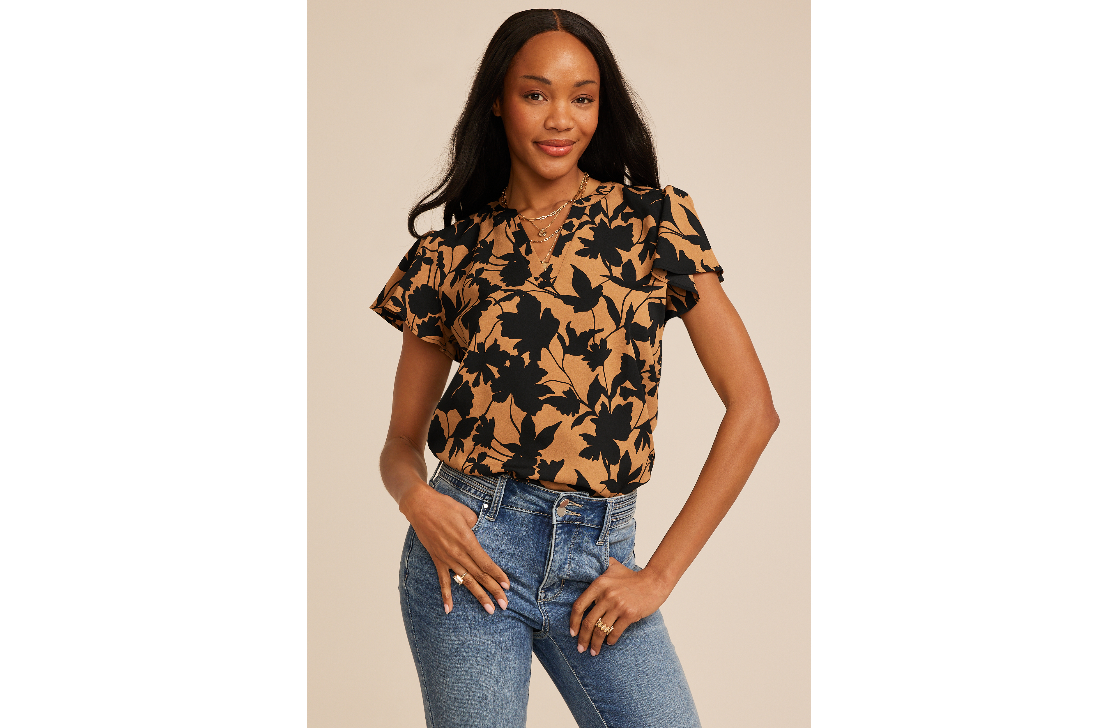 Atwood Floral Flutter Sleeve Blouse