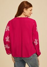 Floral Split Neck Peasant Blouse, C1632, small