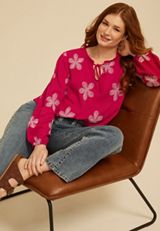 Floral Split Neck Peasant Blouse, C1632, small