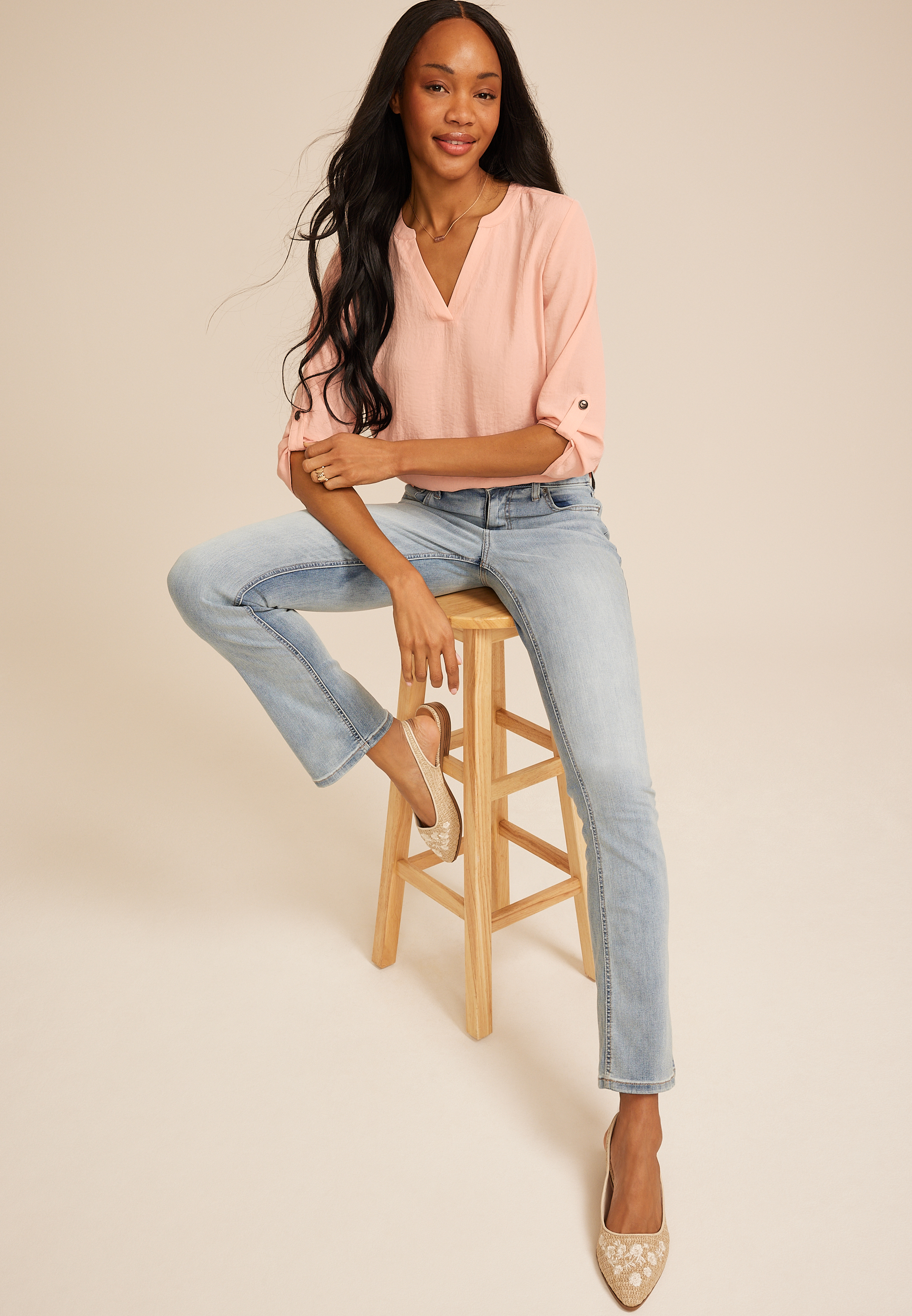 Atwood 3/4 Sleeve Popover Blouse, C5623, large